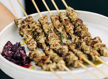 Lamb Shoulder Skewers, Garlic, Olives, Lemon by Massimo Mele