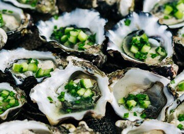 Oysters, Cucumber, Dill, Chive Dressing by Massimo Mele